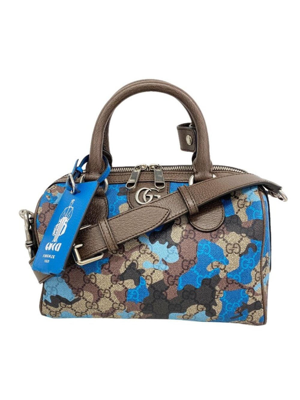 Gucci Handbag GG Camouflage Brown Blue Silver 2-Way Bag